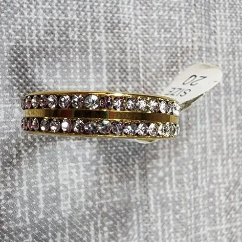 infinity Gold Color Stainless Steele Ring Size 20 Euro Clear Rhinestone  Band