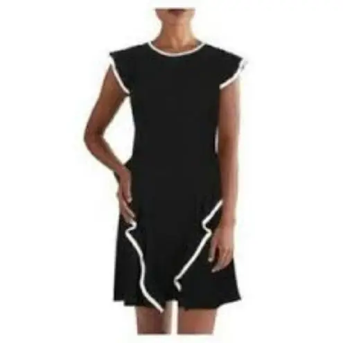 Shoshanna Black & White Ruffled Cap Sleeve Mini Dress Designer Cocktail Size 12