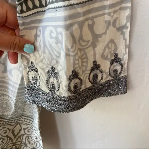 Calypso St. Barth Metallic Embroidered Tunic in Grey & White