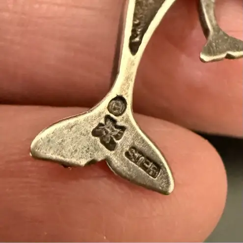 Vintage 925 STERLING Silver Mother & Baby Dolphin Pendant 18” Necklace 6g.