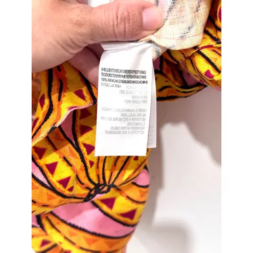 Farm Rio NWT Banana Floral Linen 3/4 Sleeve Romper Pink/Yellow Women's Size S