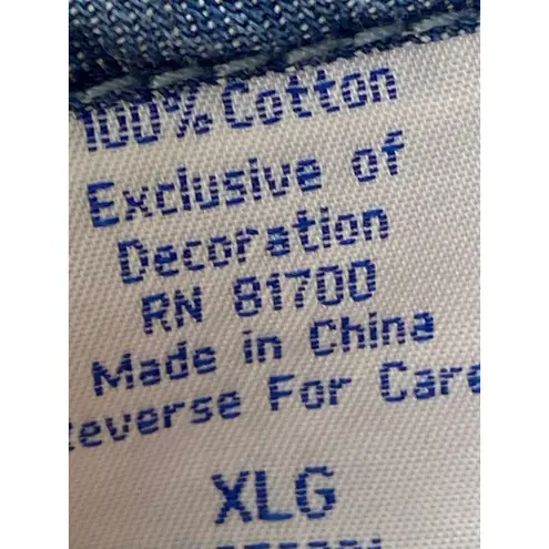 Blair Denim Embroidered Flamingo Palm Tree Dress XL Blue Cotton Vacation Coastal