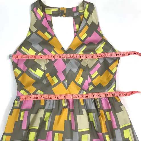 Milly Italian Silk Dress Women 8 Geo Print Boho Feminity Retro Resort Party Y2K