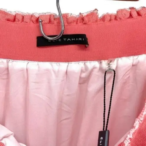 Elie Tahari Womens Luna Coral Linen Pleated Midi Skirt