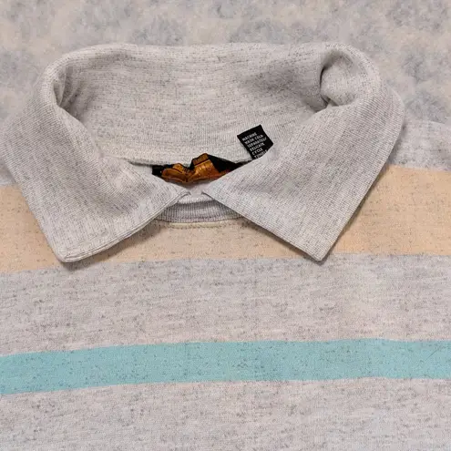 Vintage Tomboy Pastel Striped Collared Sweatshirt 80s 90s Unisex Cozy Retro Rare Pink Size M