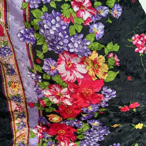 Vintage Santé Maxi Dress Black Baby Pink Dark Floral Caftan Butterfly Sleeve