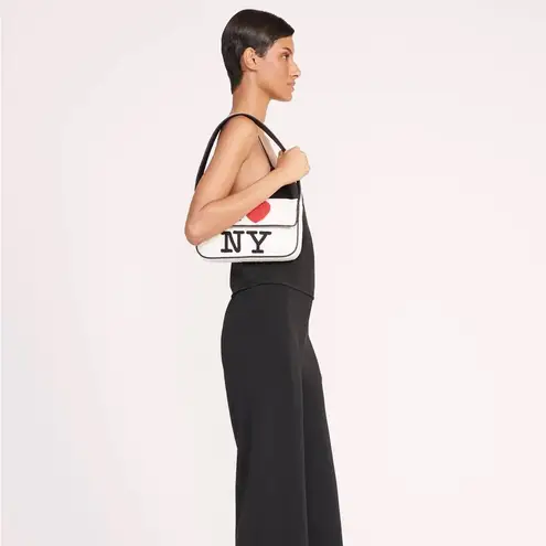 Staud I Love NY Tommy Beaded Shoulder Bag Purse Handbag White