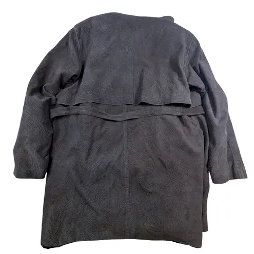 Womens Brown Textured Suede Belted Trench Coat Classic Casual Outerwear Size L