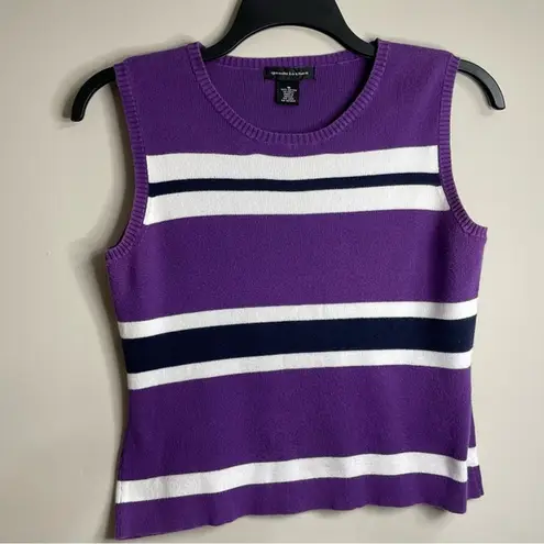 Women’s Purple Ribbed Sleeveless Striped Crew Neck Tank Top Size M