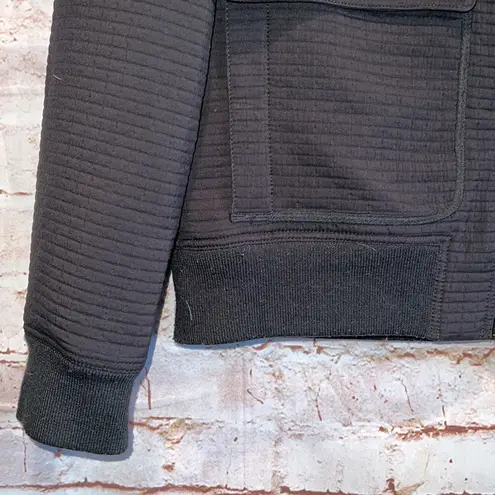 prAna Minx Bomber Jacket S pockets black textured stretchy warm mock collar zip