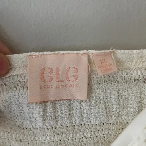 Good Luck Gem GLG XL Beige Lucy Ruffled Lace Tank Crop Top Stretch Semi Lined