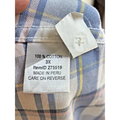 LL Bean Tank Top Woman 3X Plus Blue Plaid Button Up Outdoor Cotton Hike Size undefined