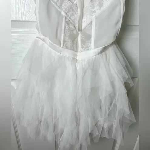 For Love & Lemons Bustier Lace Halter Tie Tulle Mini Gown White XS Bridal