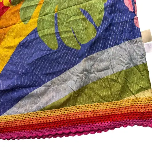 Farm Rio Palm Print Rainbow Crochet Accent Coverup Sarong One size