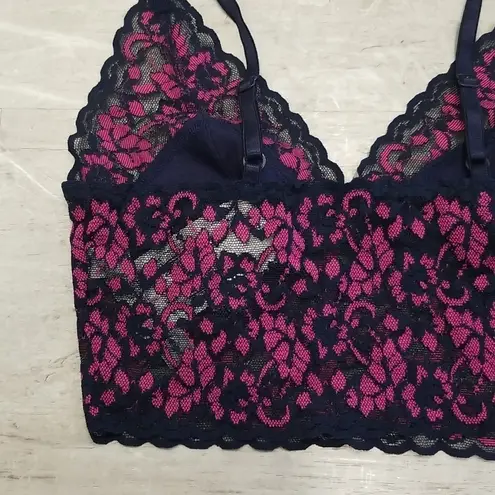 Hanky Panky ππ Cross-Dye Retro Longline Wireless Lace Bralette Navy Purple NWT