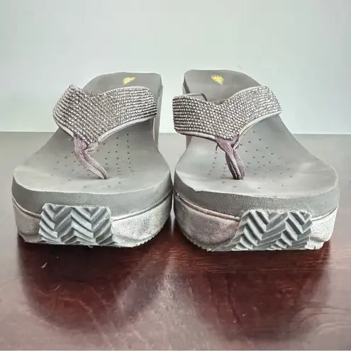 Volatile Glimpse Women's EVA Wedge Platform Thong Sandals Rhinestones Size 10 Gray