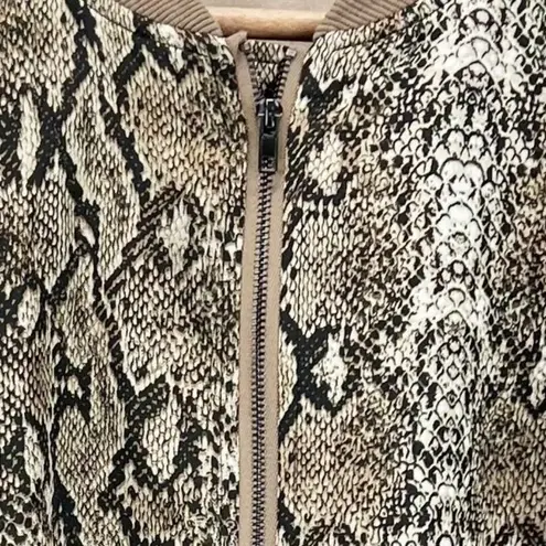 ACOA Womens S Snakeskin Print Bomber Jacket Oversized Short Black Tan Full Zip