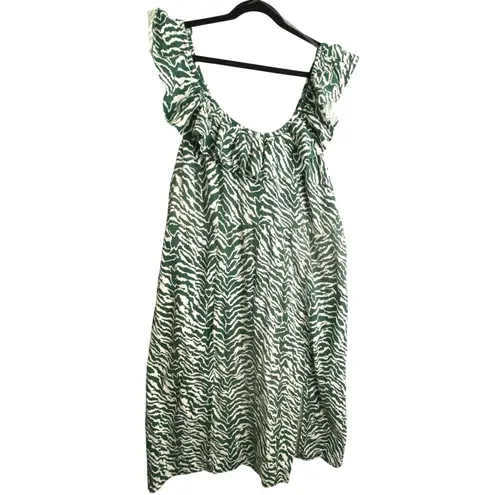 Ava & Viv š Green Zebra Print Dress 1Xā Smocked Bodice Ruffle Sleeve Boho Midi