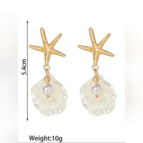 Gold‎ Starfish and Pearl Shell Faux Fashion Earrings. Gold Size undefined