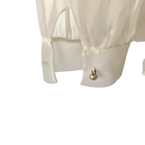 Vintage An Original Debcraft Sheer Cream Nylon Embroidered Pearl Button Blouse