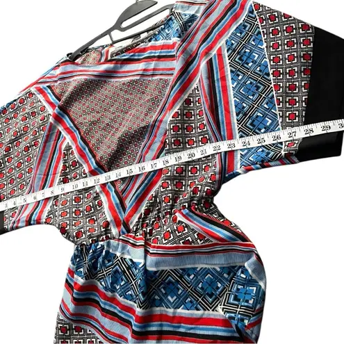 New York And Company Asymmetrical Red and White Blouse