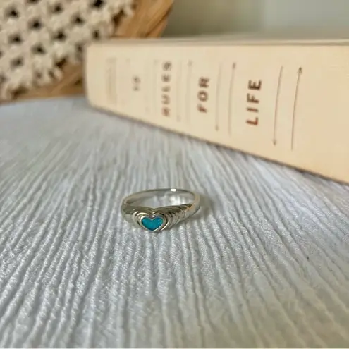 Crushed Turquoise Heart ‘89 Silver Ring Vintage “Jolene” Minimal Western Blue Jewelry