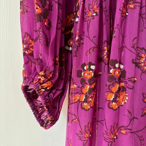 Ulla Johnson Abelia Kaftan Maxi Dress Size 2 Pink Long Sleeve Floral Tier Flowy