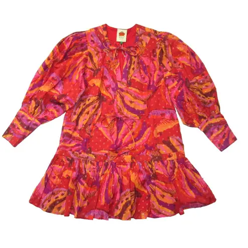 Farm Rio NWT Banana Juice Mini in Red Orange Puff Sleeve Cotton Dress S $195