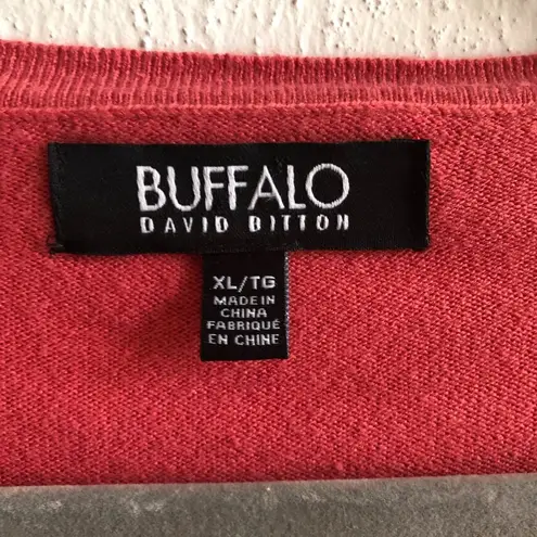 Buffalo David Bitton Sweater Coral Pointelle 3/4 Sleeves Knit Sweater Sz XL EUC