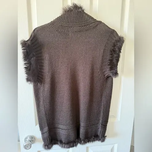 Patrizia Luca Brown Rabbit Fur Trim Sweater Vest Cardigan Size L Size L