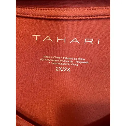 Tahari 3/4 Sleeve Tunic Knit Top Plus Size 2X Orange V-Neck Casual Stretch NWT