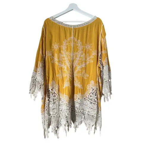 C EST.1946 Women’s Boho Yellow Blouse 3/4 Sleeve Crochet Embroidered SZ 22/24