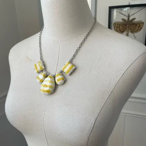 Versona NWT  White Yellow Stripe Cabochon Silver Tone Adj Necklace