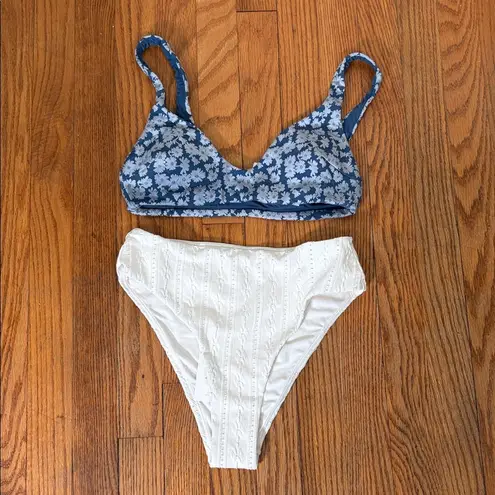 ANDIE Bikini Set Delray Top 90s High Waisted Bottom Bikini blue cream sz XS NWT