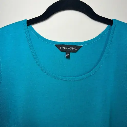 Ming Wang Scoop Neck Sleeveless Knit Top Teal Shell Side Slit Stretch Tank Large