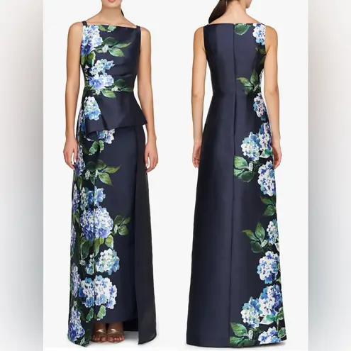 Kay Unger NWOT  Barbara Floral Sleeveless cape navy Gown Sz 2