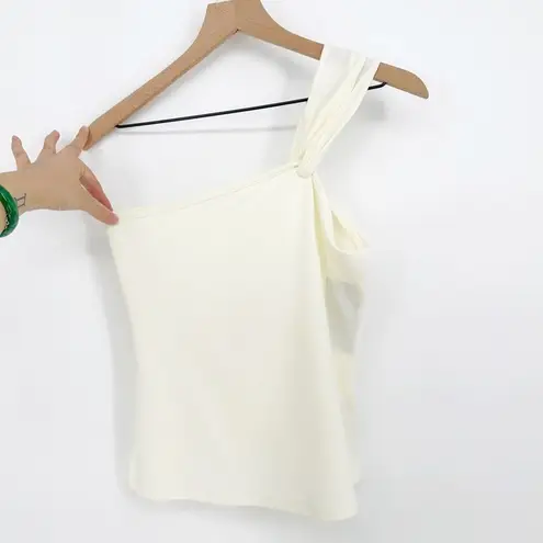 NA-KD NEW Shoulder Twist Detail Tank Top One Shoulder in Off White Women's M