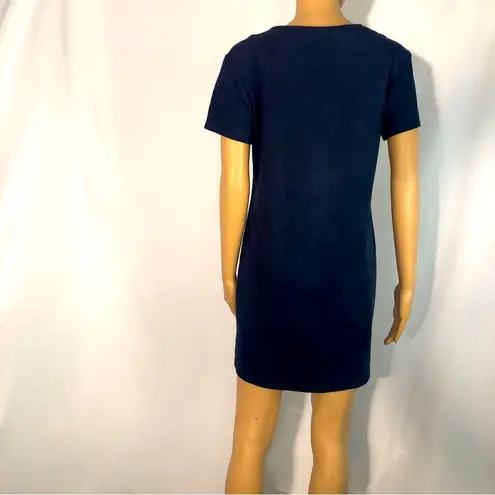 WAYF  Faux Suede Blue Short Sleeve Shift Mini Dress Faux Pockets Women’s Small