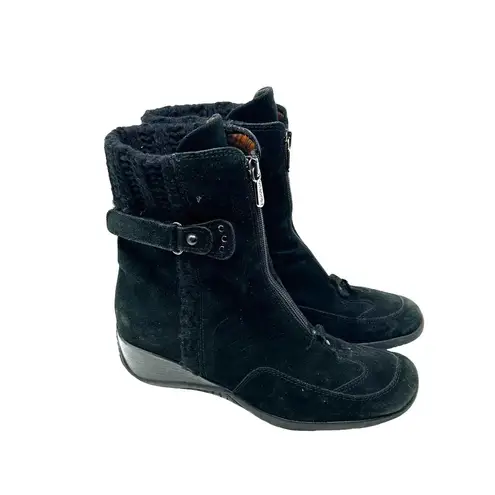 Aquatalia Snow Boots Winter Weatherproof Suede Zip Front Combat Black Size 7.5