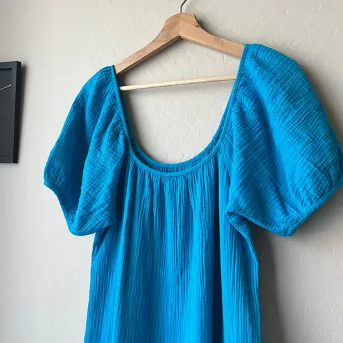 NEW Honorine Pamela Cotton Gauze Blue Short Sleeve Tiered Midi Dress Size Small