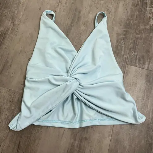 Knot Front Cropped Tank Top Blue Size Small