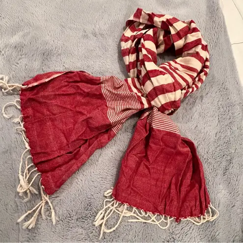 Red and White Boho Ethically Made Striped Scarf
