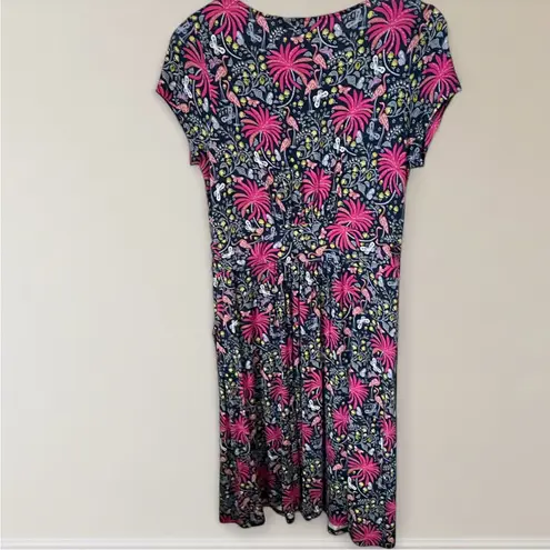 Boden Amelia Jersey Knee Length Mini Dress in Tropical Charm Blue Size 8