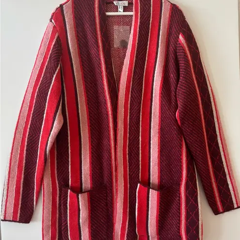 Denim & Co. Striped Jacquard Open Cardigan in a red multi