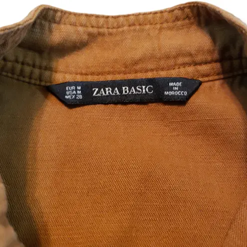 ZARA  Basic Jacket Size Medium Brown Denim Utility Jacket Full Zip Waist Tie 