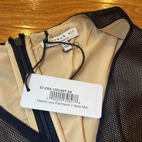 Current Air Anthropologie Hearst Lace Patchwork V Neck Midi Dress Navy NEW