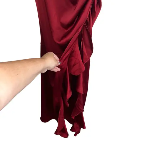 Majorelle Natalya One Shoulder Satin Maxi Gown In Red Wine