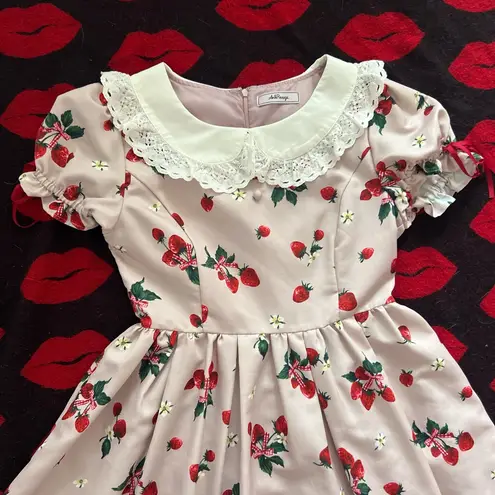Ank rouge Japan kawaii dusty pink strawberry print dress S