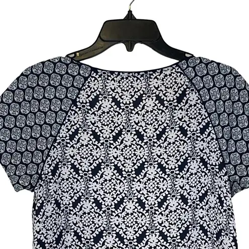 Loft Ann Taylor Floral Print Casual Top Colorblock Shortsleeve Crewneck Women XS Black