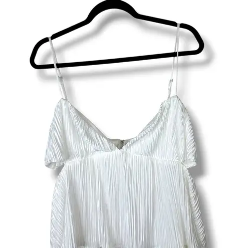 Lulus NWOT Sleek Dedication White Satin Plisse Cutout Tiered Mini Dress XXL